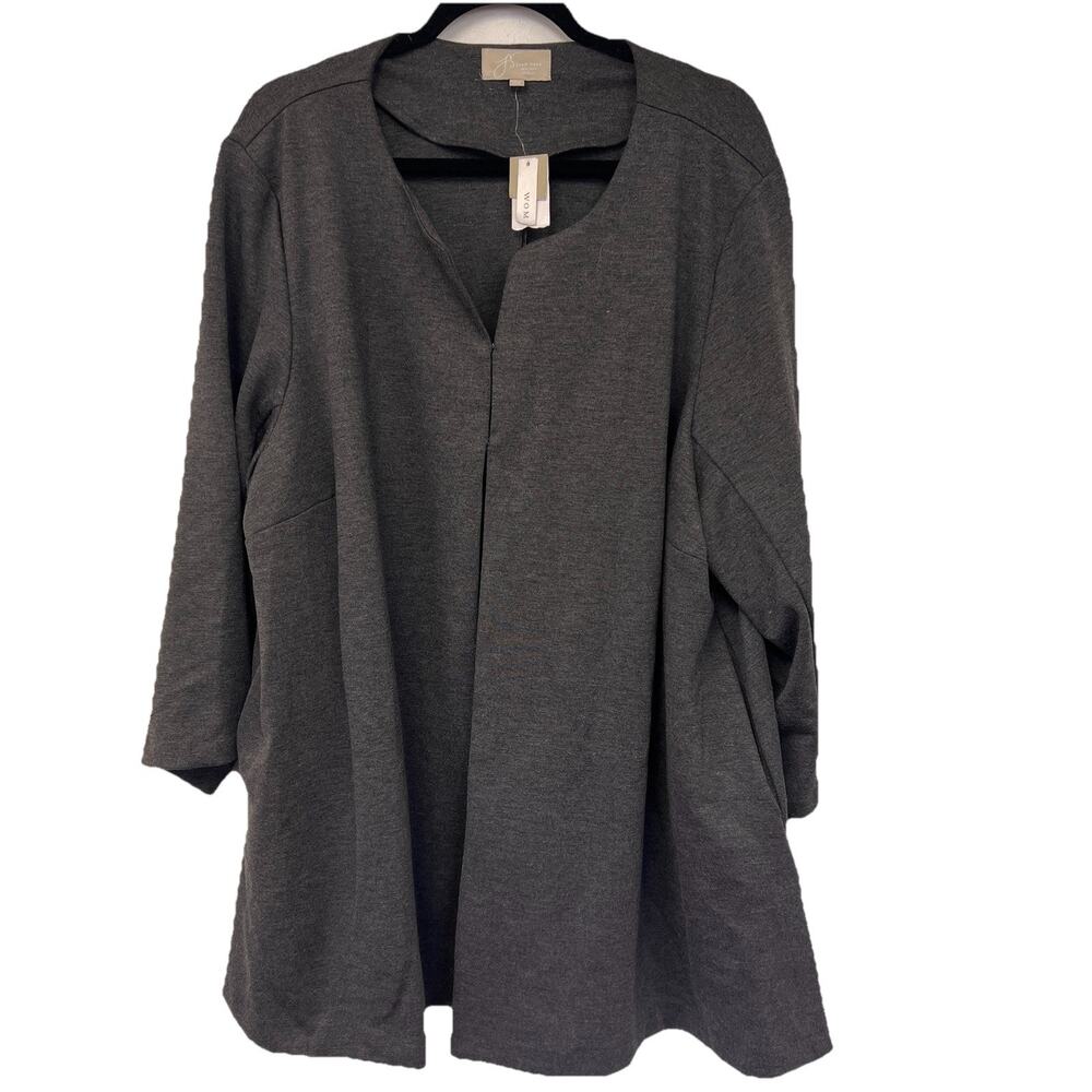 NWT JOAN VASS Women's Open Knit Cardigan, Size 3X in Dark Gray